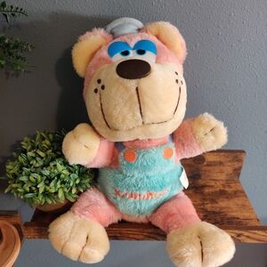 Vintage 1985 Original Kranimals Plush Pink Teal Bear Kmart Collectable Bear Rare